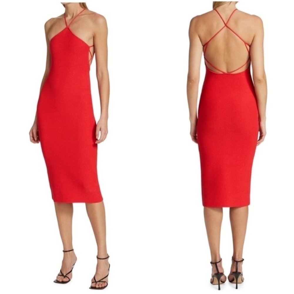 NWT The Sei Strappy Knit Halter Midi Dress Red